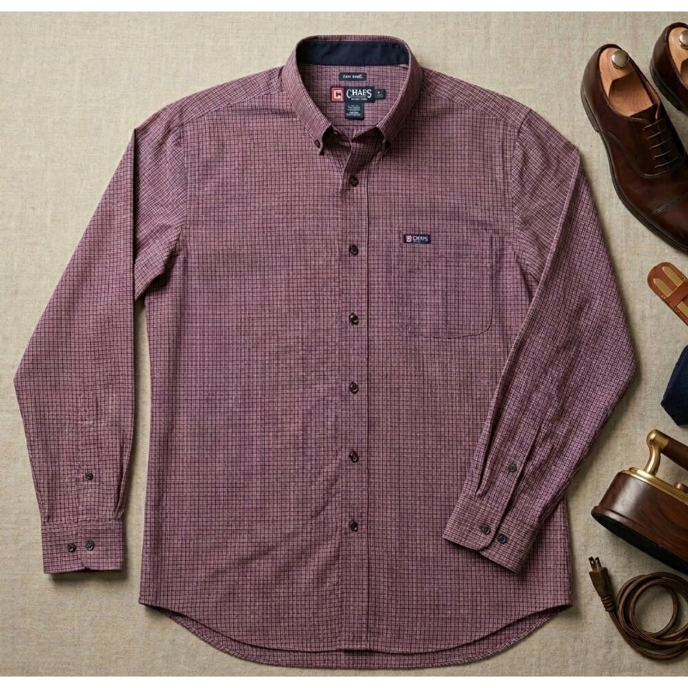 Chaps Mens Easy Care Button-size Xl Down Long Sleeve Shirt Purple Plaid